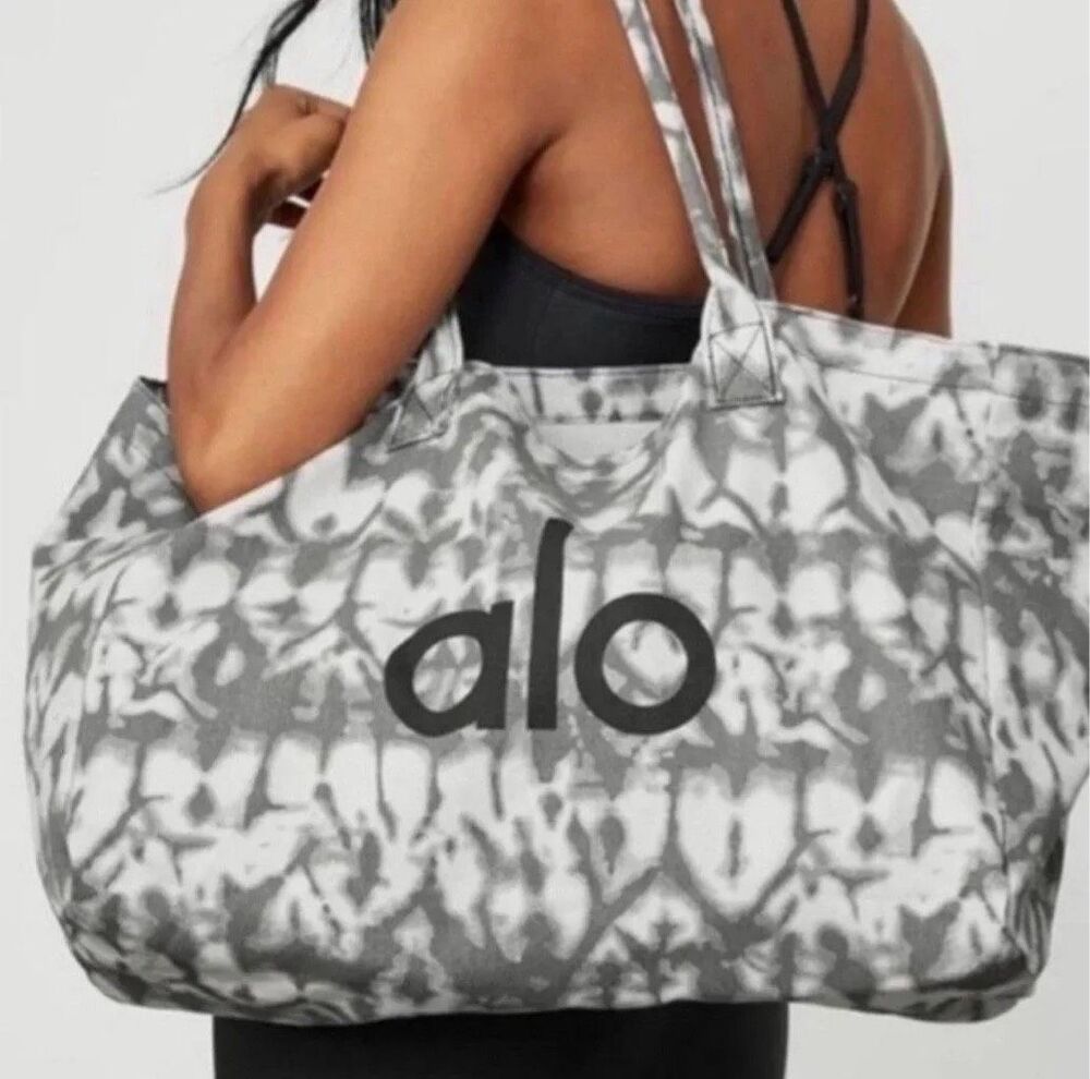 Alo Yoga Tote Shopper Bag Canvas Tie Dye Grey